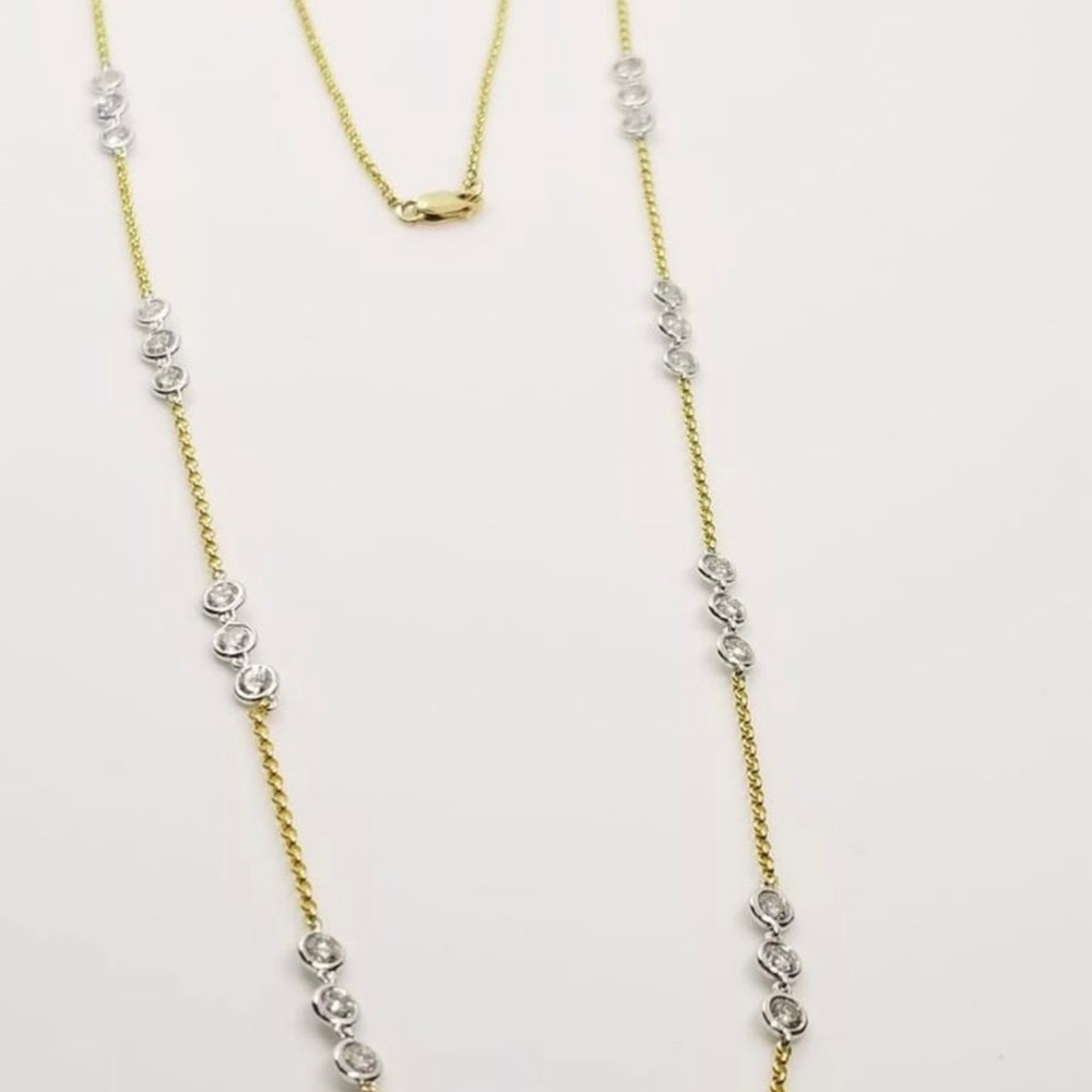 2 Tone 14k Gold with Lab Grown Diamonds Station Necklace